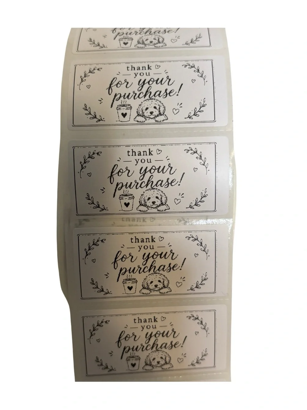 250 Thank You for Your Purchase Stickers | Coffee & Dog | 2x1 Labels